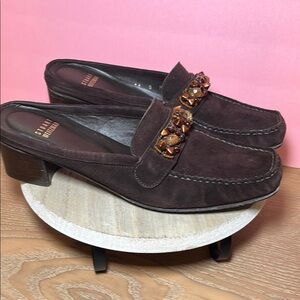 Stuart Weitzman Brown Suede Jeweled Mules Sz 8 Slip On Career Maximalist Fall